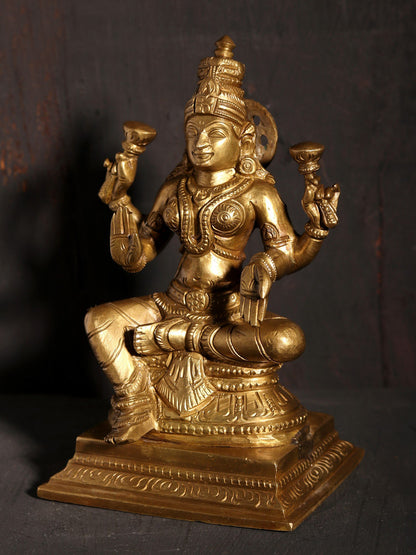 5" Small Four Armed Goddess Lakshmi | Hoysala Art Bronze Statue