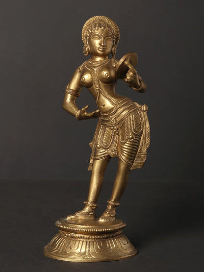 6" Small Mirror Lady Hoysala Art Bronze Statue| Decorative Bronze Idol | Figurine For Gifting | Bronze Statue For Temple