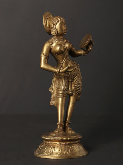 6" Small Mirror Lady Hoysala Art Bronze Statue| Decorative Bronze Idol | Figurine For Gifting | Bronze Statue For Temple