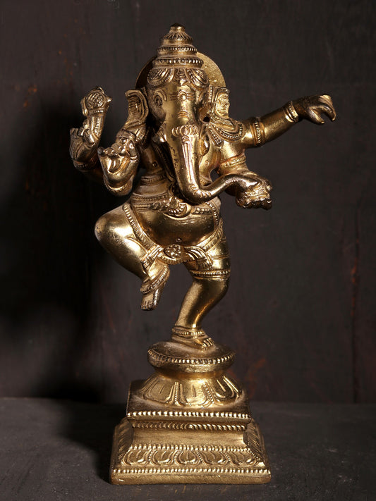 6" Four Hands Dancing Lord Ganesha | Hoysala Art Bronze Statue