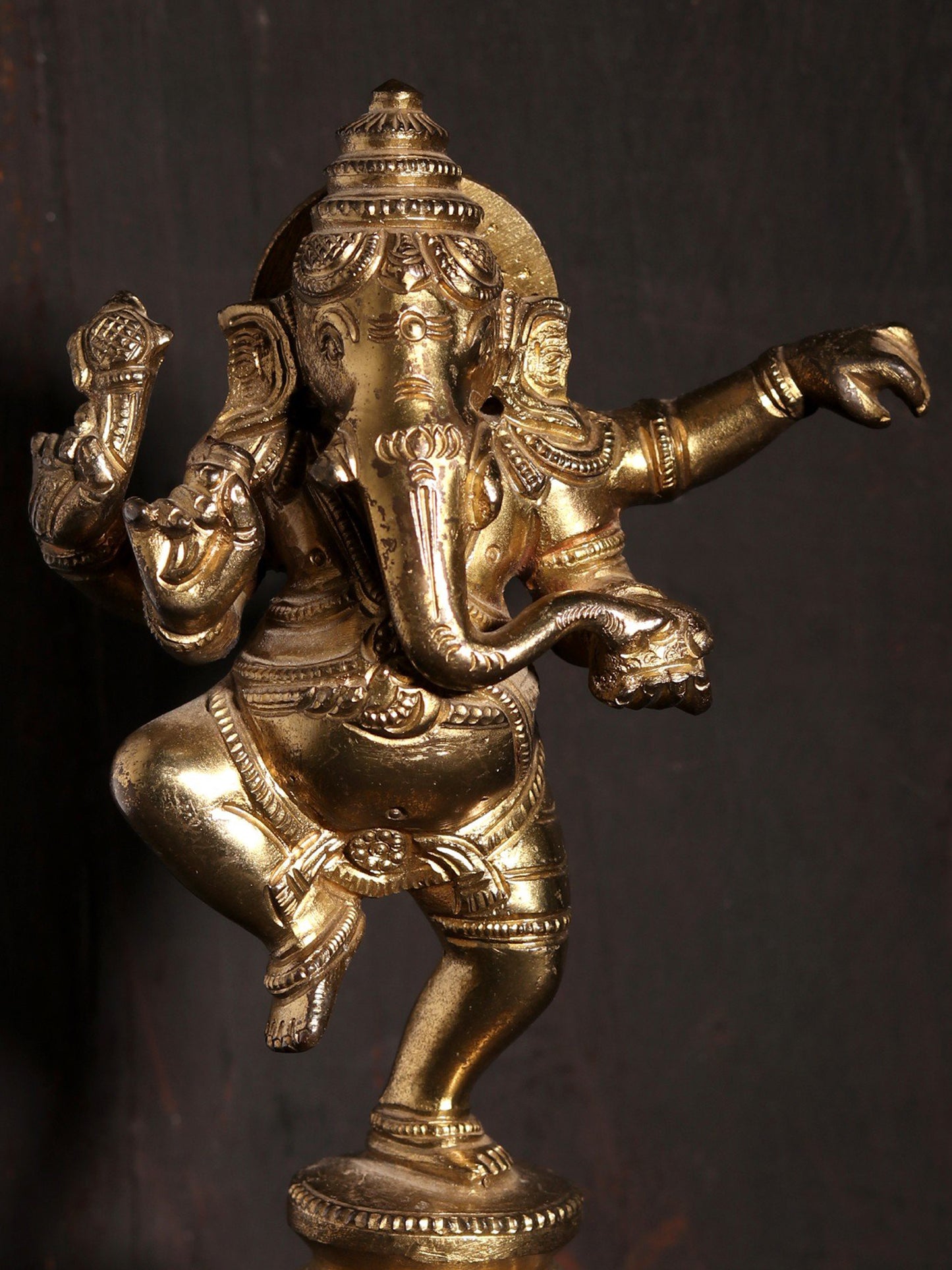 6" Four Hands Dancing Lord Ganesha | Hoysala Art Bronze Statue