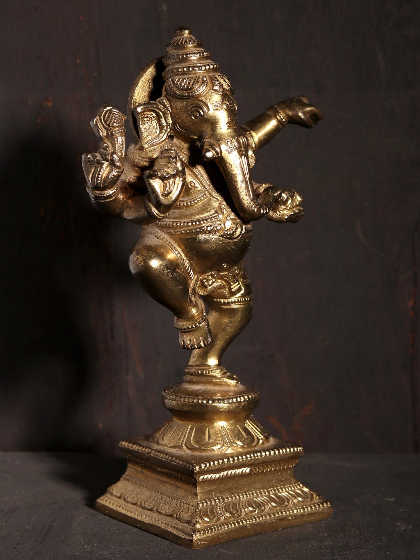 6" Four Hands Dancing Lord Ganesha | Hoysala Art Bronze Statue