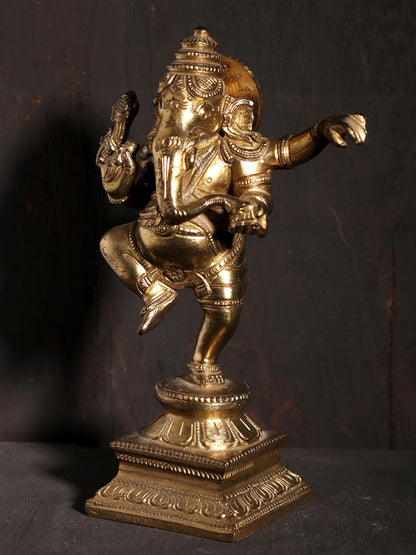 6" Four Hands Dancing Lord Ganesha | Hoysala Art Bronze Statue