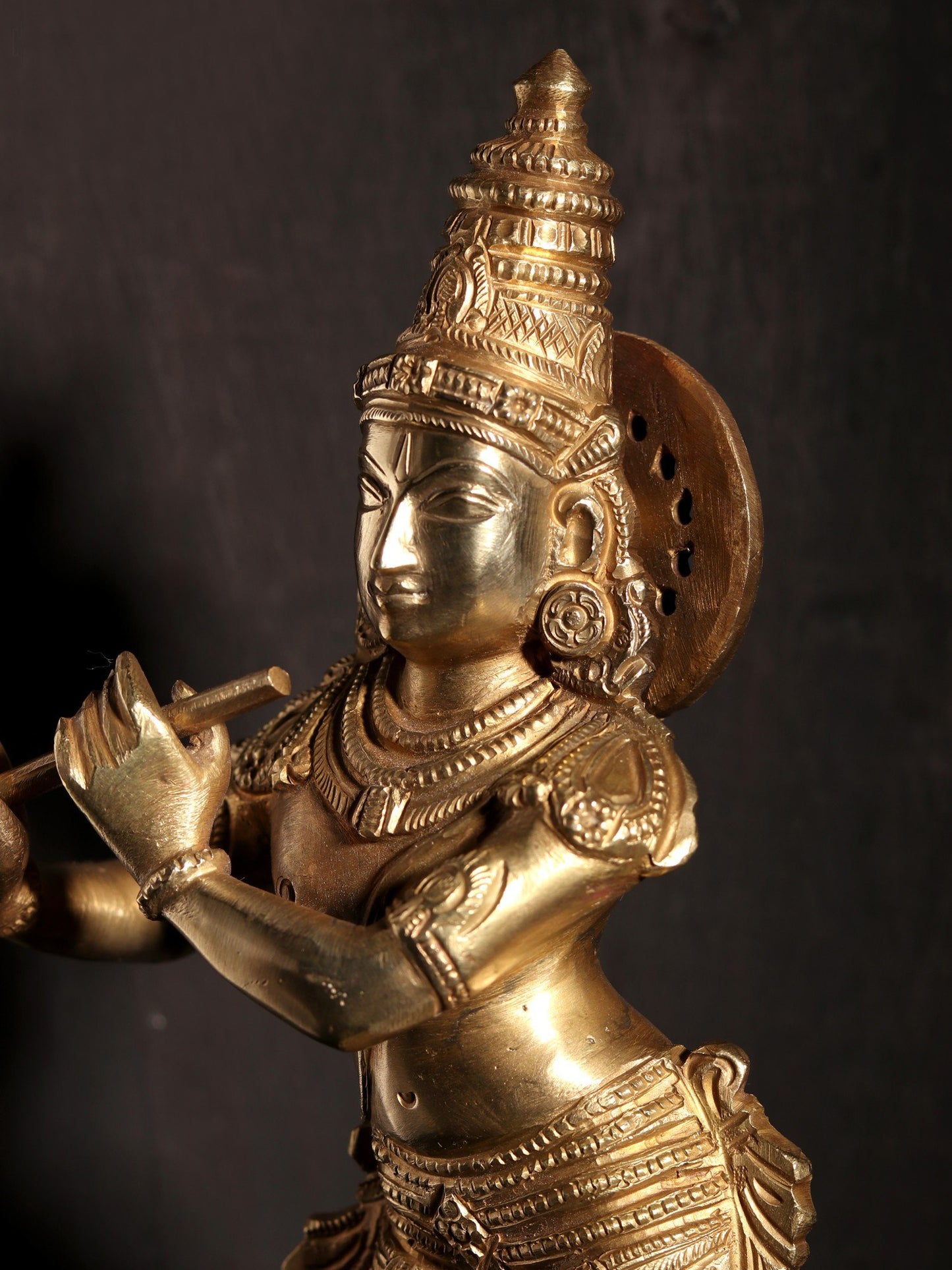 11" Standing Lord Krishna Bronze Statue Playing Flute | Hoysala Art Bronze Statue