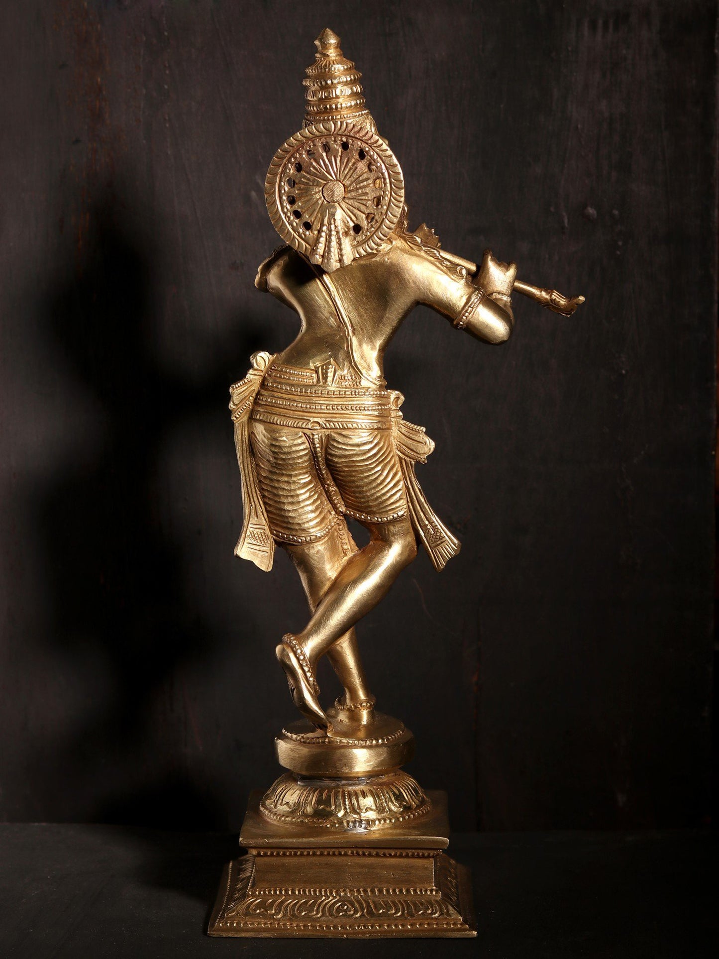 11" Standing Lord Krishna Bronze Statue Playing Flute | Hoysala Art Bronze Statue