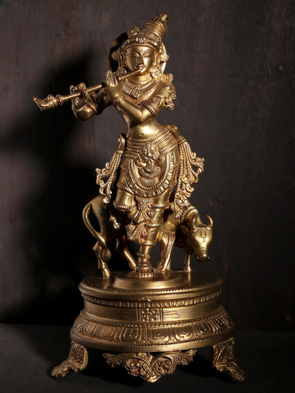 11" Lord Venugopal Kishna | Decorative Bronze Idol | Figurine For Gifting | Bronze Statue For Temple