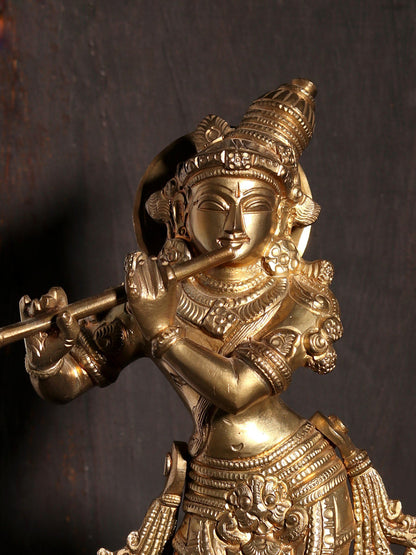 11" Lord Venugopal Kishna | Decorative Bronze Idol | Figurine For Gifting | Bronze Statue For Temple