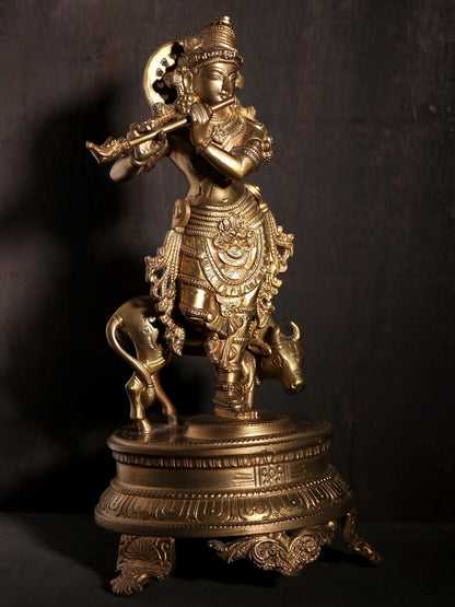 11" Lord Venugopal Kishna | Decorative Bronze Idol | Figurine For Gifting | Bronze Statue For Temple