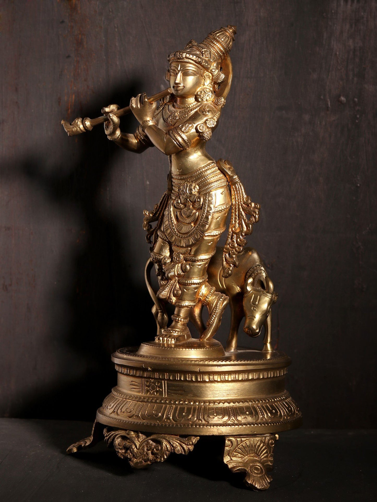 11" Lord Venugopal Kishna | Decorative Bronze Idol | Figurine For Gifting | Bronze Statue For Temple