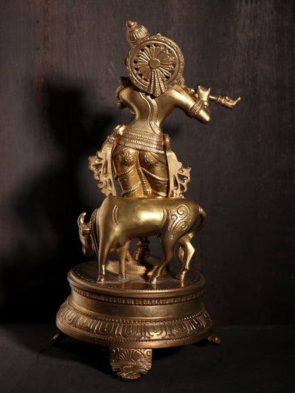 11" Lord Venugopal Kishna | Decorative Bronze Idol | Figurine For Gifting | Bronze Statue For Temple