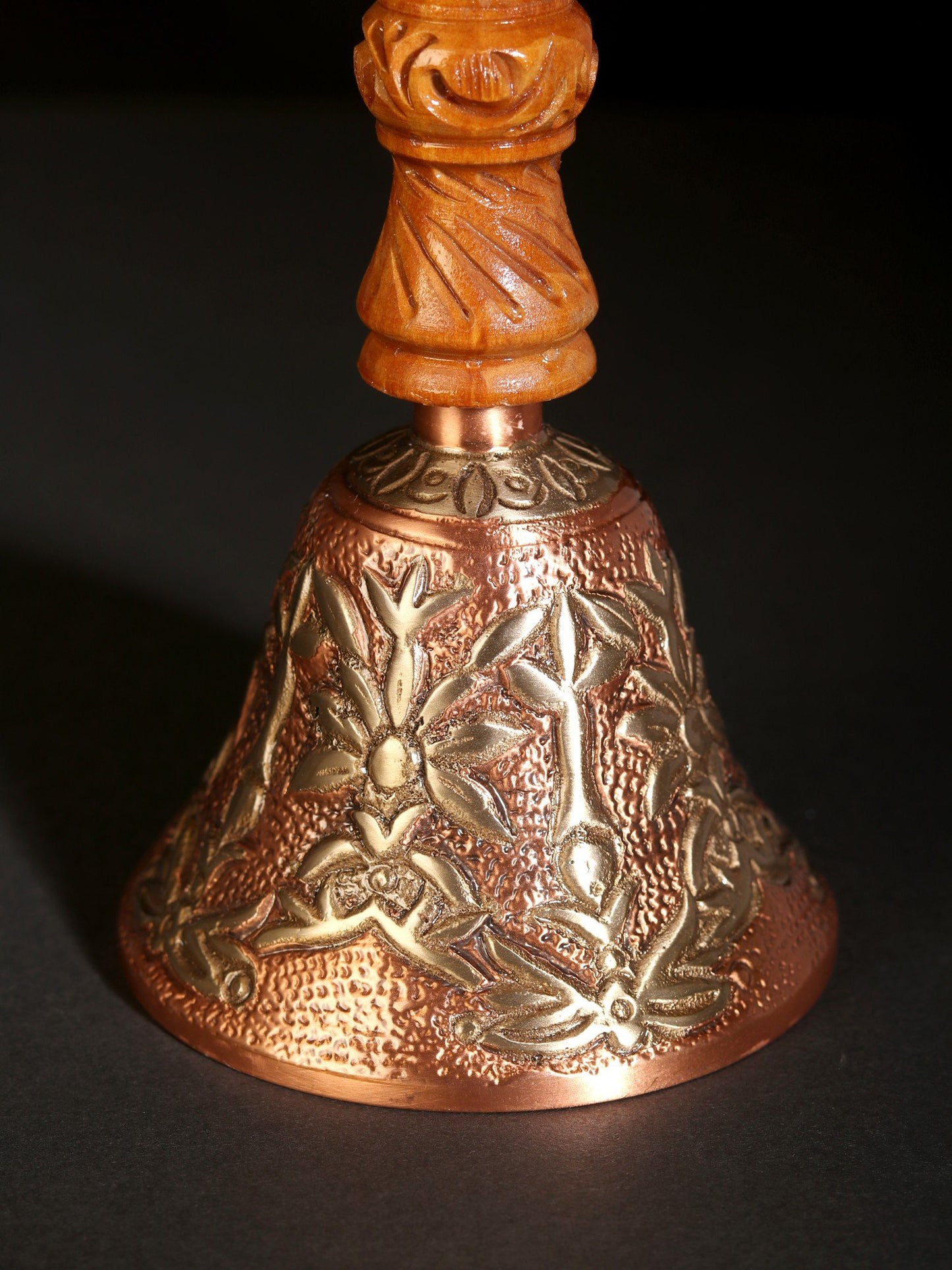 8" Superfine Plated Bell With Wood Carved Handle | Handmade Brass Bell For Gifting