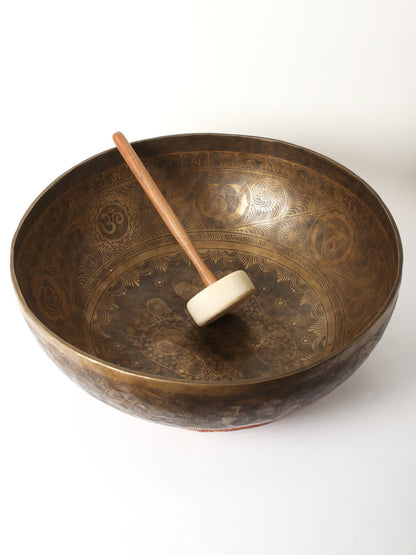 25" Large Superfine Quality Standing Tibetan Singing Bowl In Bronze with Carved Feet | Handmade