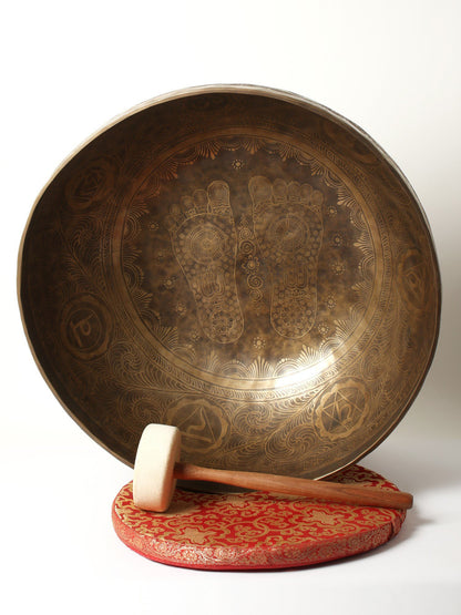 25" Large Superfine Quality Standing Tibetan Singing Bowl In Bronze with Carved Feet | Handmade