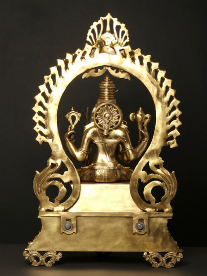 28" Goddess Rajarajeshwari (Kamakshi) Seated on Kirtimukha Throne | Hoysala Art Bronze Statue