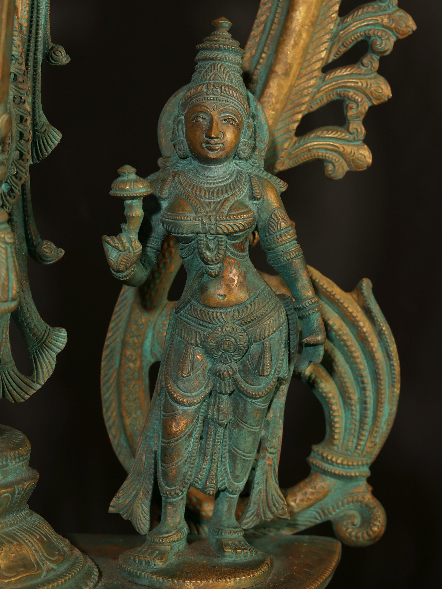 33" Large Standing Lord Vishnu Idol With Sridevi And Bhudevi | Bronze Statue