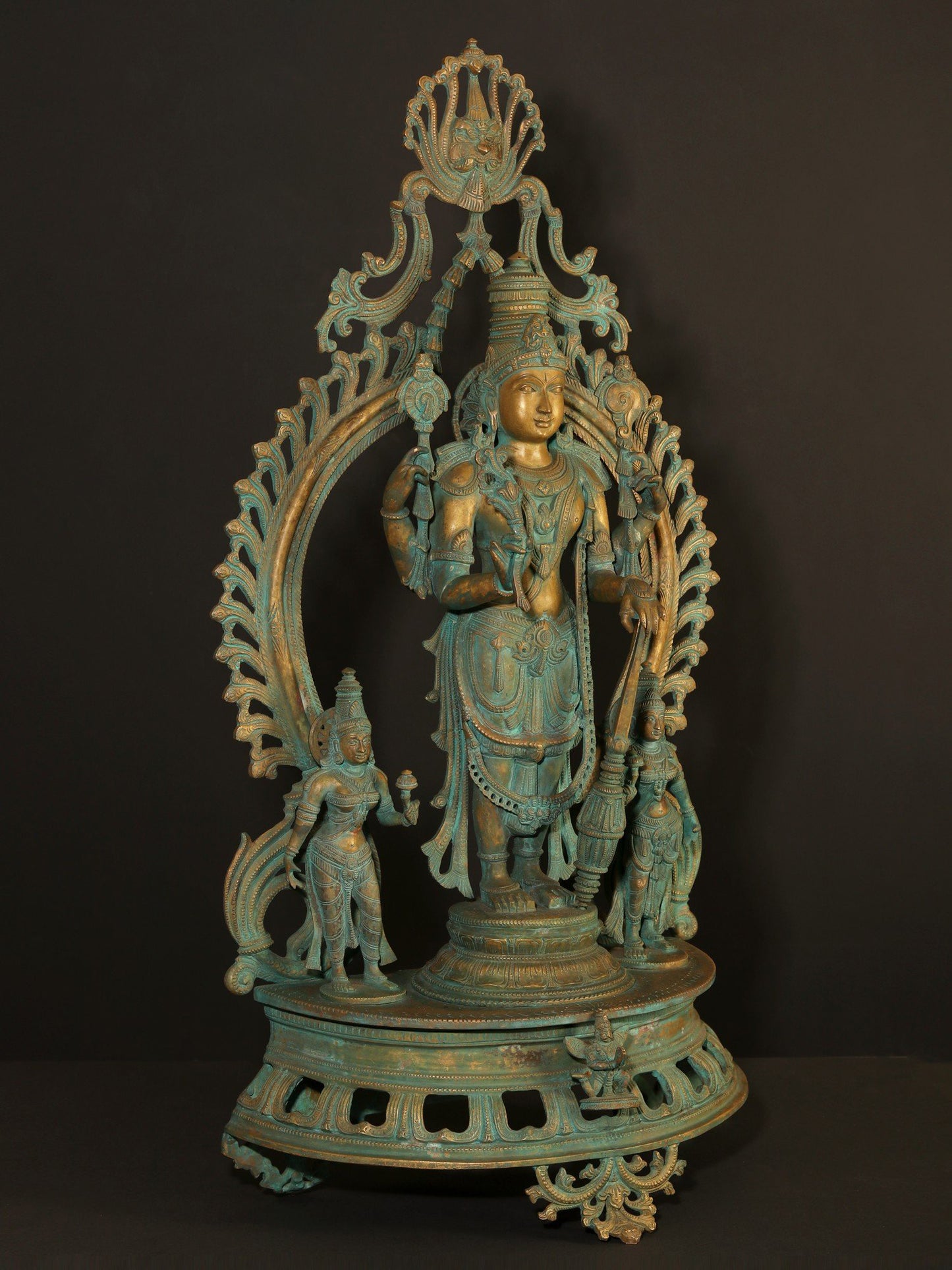 33" Large Standing Lord Vishnu Idol With Sridevi And Bhudevi | Bronze Statue