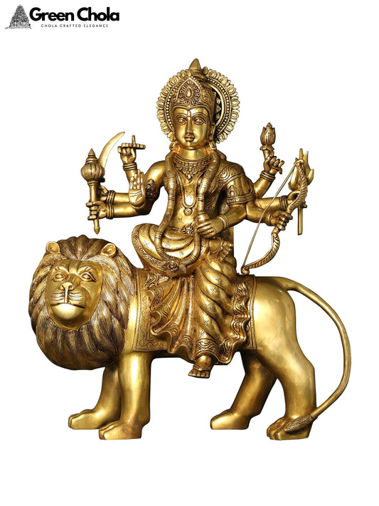 24-inch Superfine Eight-Armed Maa Sherawali Brass Sculpture | Goddess Durga Idol