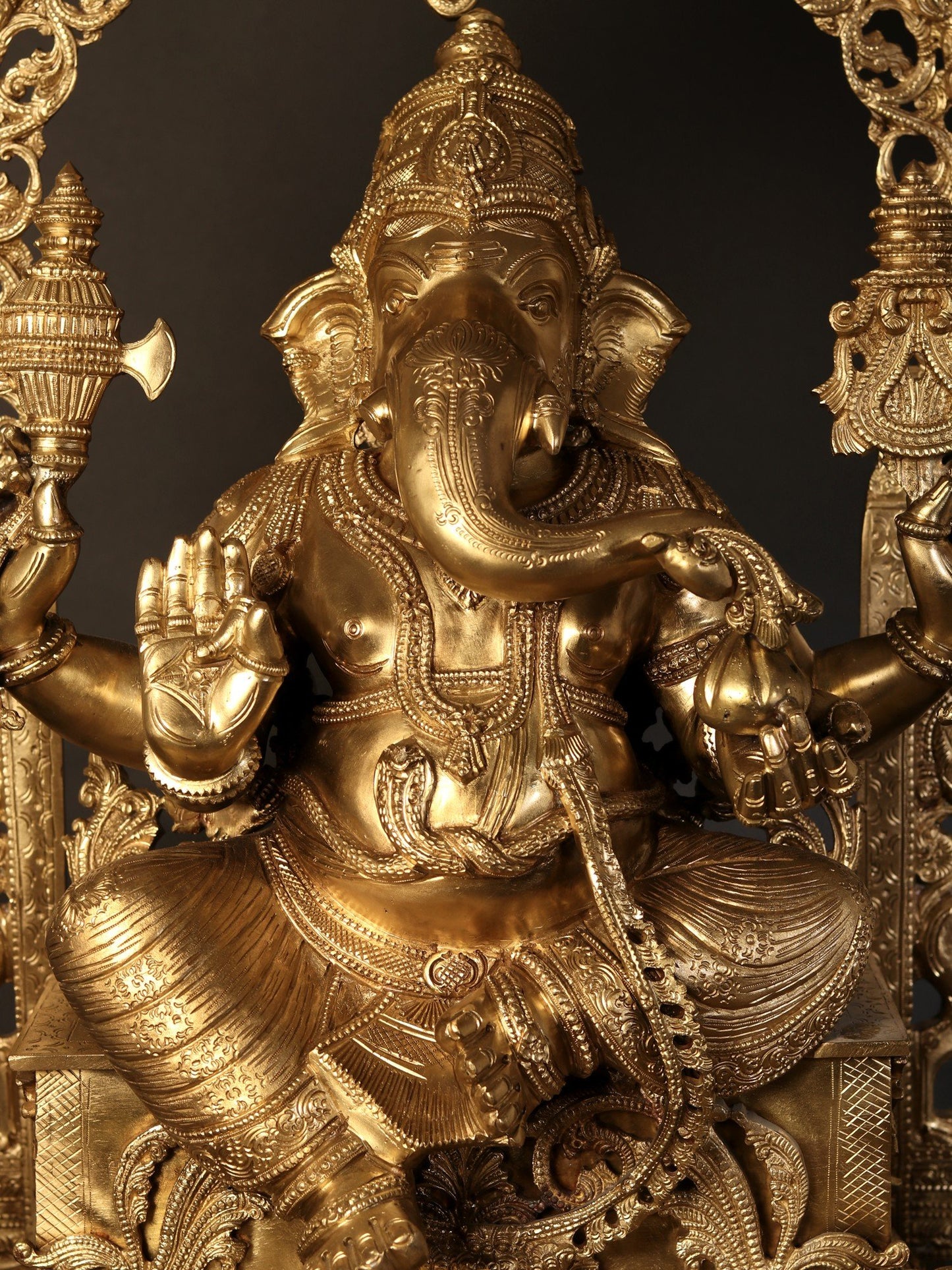 37" Bronze Idol of Superfine Siddhi Vinayak Ganesha with Devi Saraswati and Lakshmi | Bronze Statue