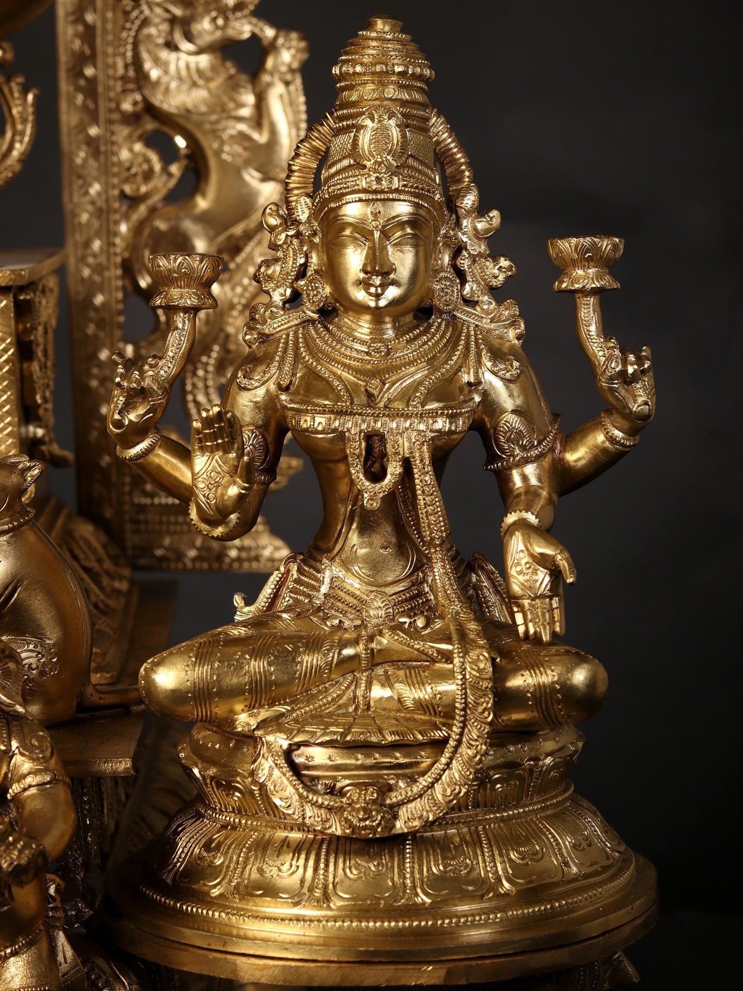 37" Bronze Idol of Superfine Siddhi Vinayak Ganesha with Devi Saraswati and Lakshmi | Bronze Statue