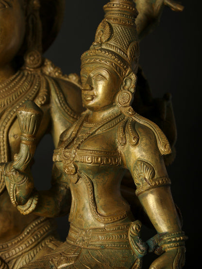 18" Seated Uma Maheshwara On Pedestal | Decorative Bronze Idol | Figurine For Gifting | Bronze Statue For Temple