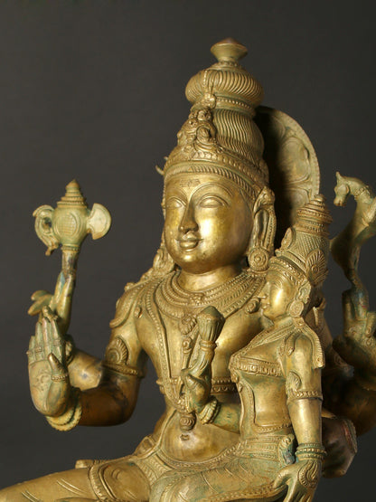 18" Seated Uma Maheshwara On Pedestal | Decorative Bronze Idol | Figurine For Gifting | Bronze Statue For Temple