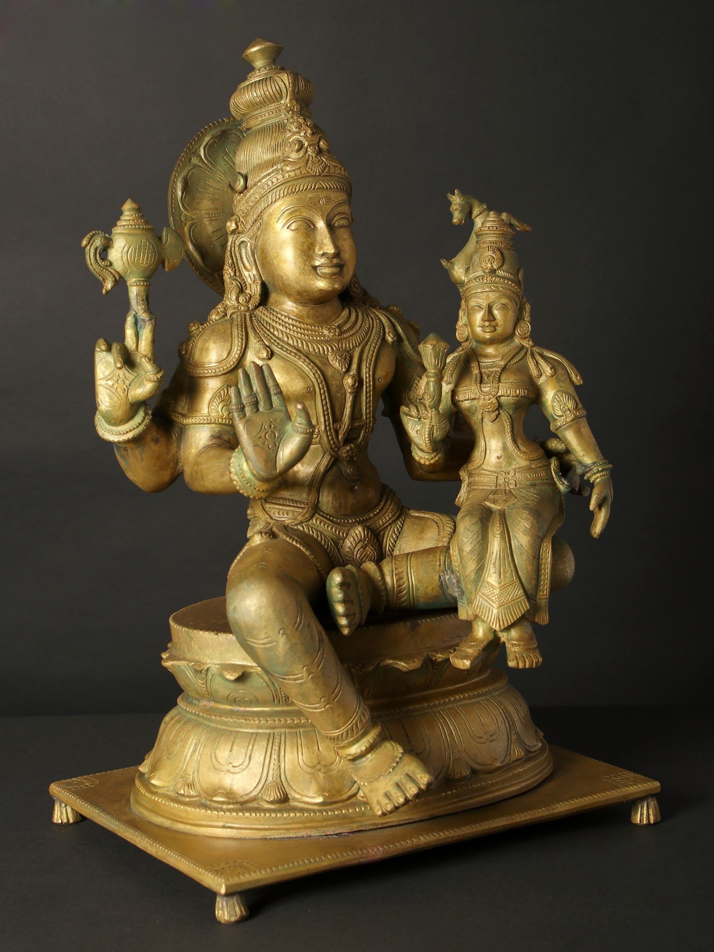 18" Seated Uma Maheshwara On Pedestal | Decorative Bronze Idol | Figurine For Gifting | Bronze Statue For Temple