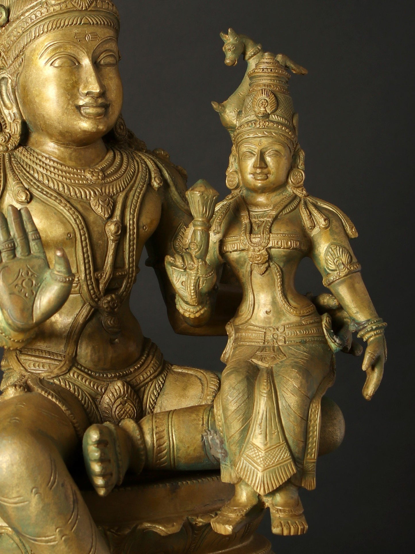 18" Seated Uma Maheshwara On Pedestal | Decorative Bronze Idol | Figurine For Gifting | Bronze Statue For Temple