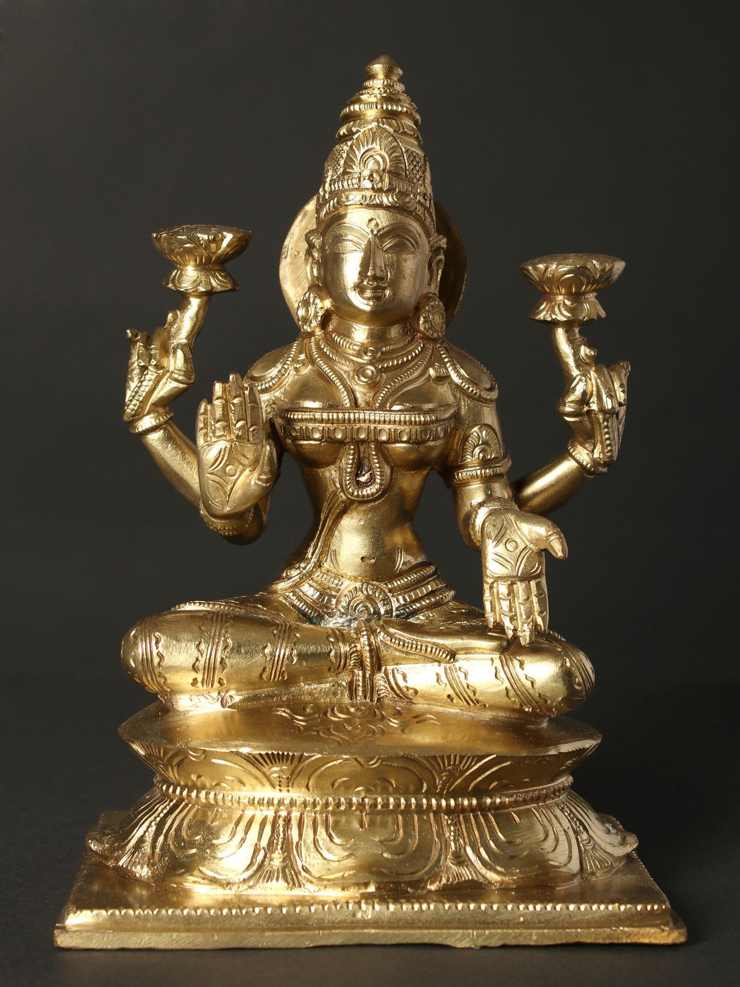 7" Bronze Idol Of Goddess Lakshmi On Lotus | Decorative Bronze Idol | Figurine For Gifting | Bronze Statue For Temple