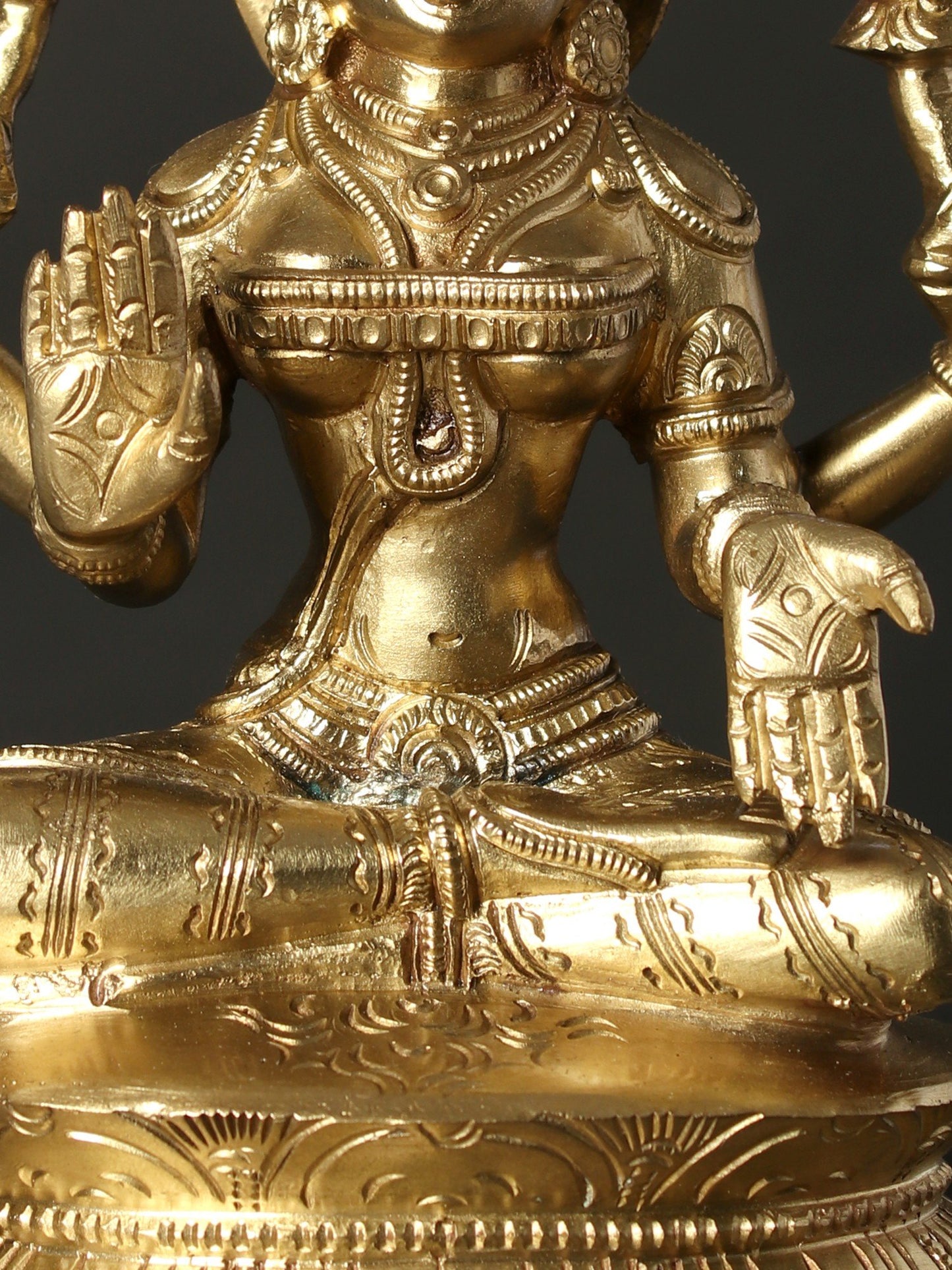 7" Bronze Idol Of Goddess Lakshmi On Lotus | Decorative Bronze Idol | Figurine For Gifting | Bronze Statue For Temple