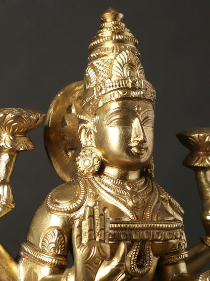 7" Bronze Idol Of Goddess Lakshmi On Lotus | Decorative Bronze Idol | Figurine For Gifting | Bronze Statue For Temple