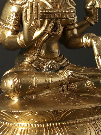 7" Bronze Idol Of Goddess Lakshmi On Lotus | Decorative Bronze Idol | Figurine For Gifting | Bronze Statue For Temple