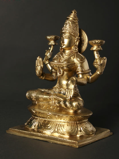 7" Bronze Idol Of Goddess Lakshmi On Lotus | Decorative Bronze Idol | Figurine For Gifting | Bronze Statue For Temple