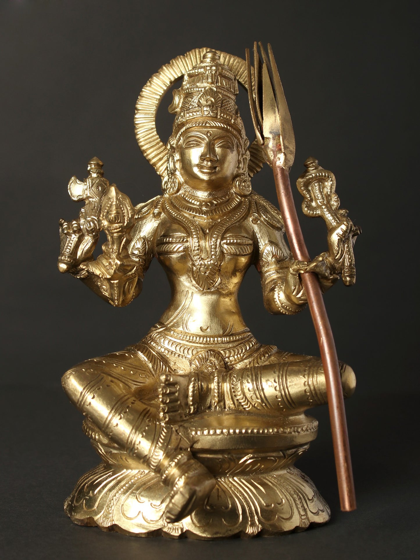 7" Goddess Rajarajeshvari (Kamakshi) | Hoysala Bronze Statue And Copper Sugarcane