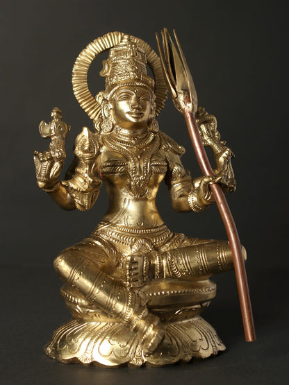 7" Goddess Rajarajeshvari (Kamakshi) | Hoysala Bronze Statue And Copper Sugarcane