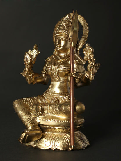 7" Goddess Rajarajeshvari (Kamakshi) | Hoysala Bronze Statue And Copper Sugarcane