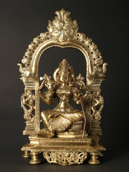 17" Goddess Rajarajeshvari (Tripura Sundari) Seated On Kirtimukha Throne | Hoysala Bronze Statue