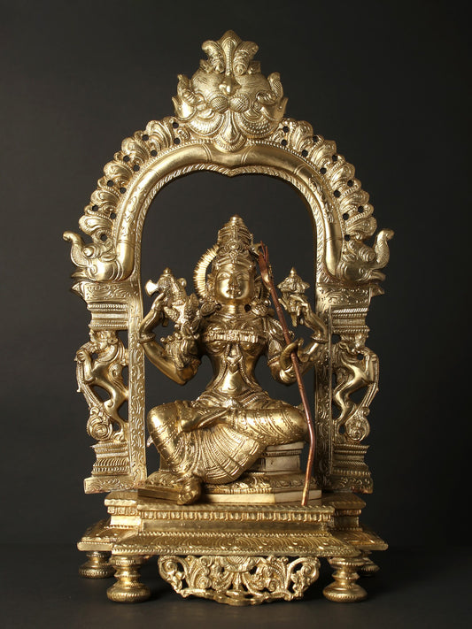 17" Goddess Rajarajeshvari (Tripura Sundari) Seated On Kirtimukha Throne | Hoysala Bronze Statue