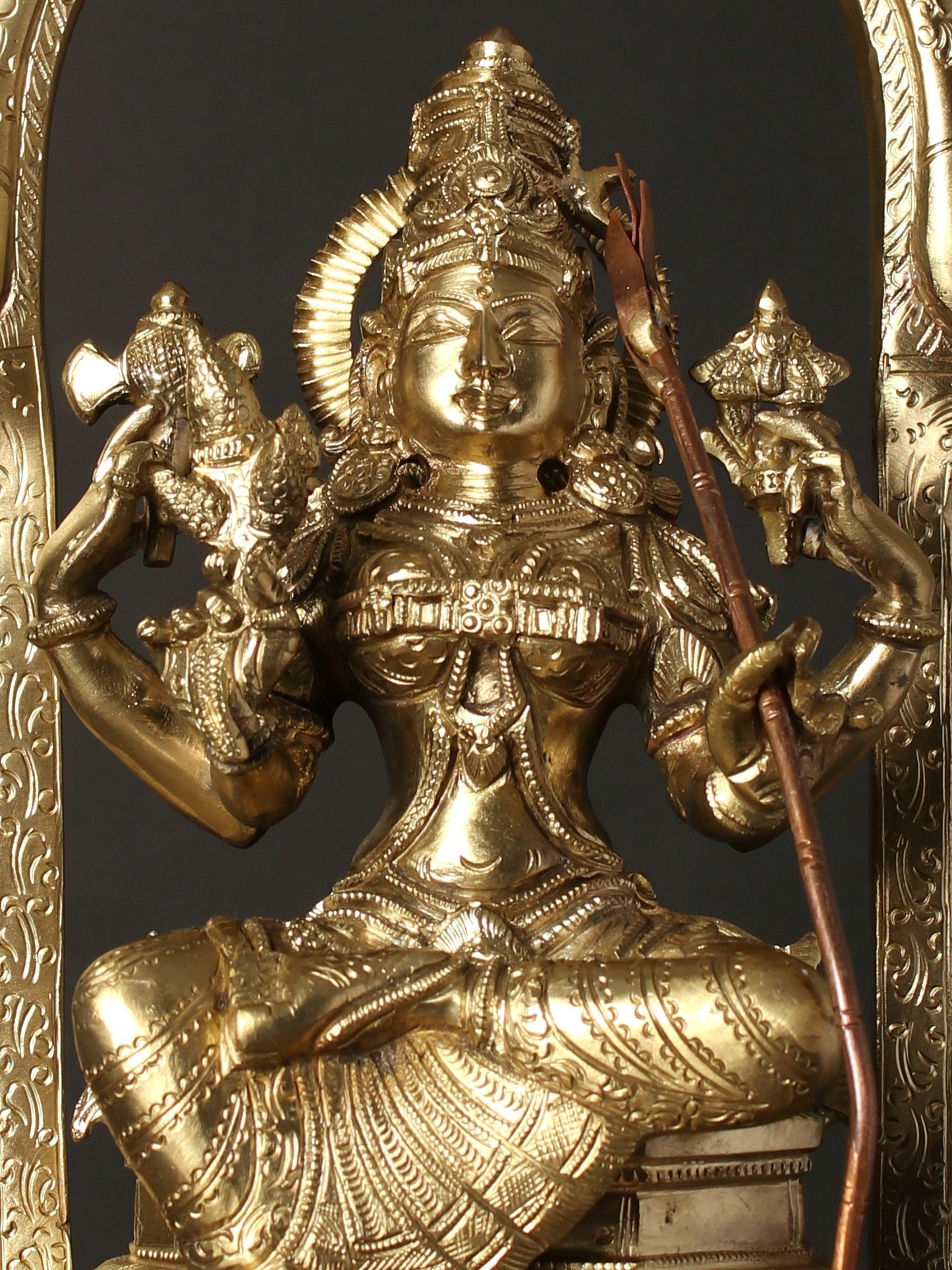 17" Goddess Rajarajeshvari (Tripura Sundari) Seated On Kirtimukha Throne | Hoysala Bronze Statue