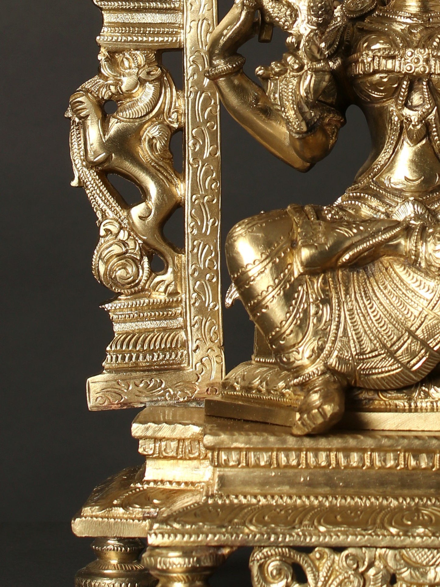 17" Goddess Rajarajeshvari (Tripura Sundari) Seated On Kirtimukha Throne | Hoysala Bronze Statue