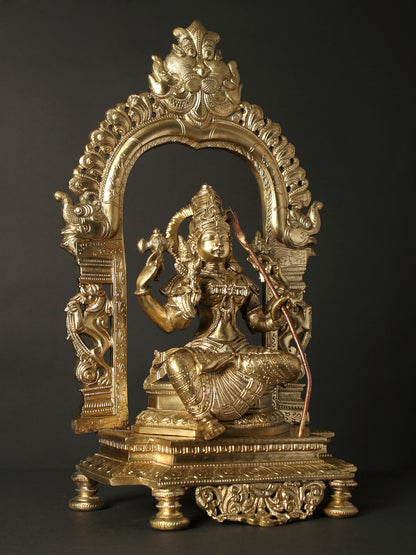 17" Goddess Rajarajeshvari (Tripura Sundari) Seated On Kirtimukha Throne | Hoysala Bronze Statue