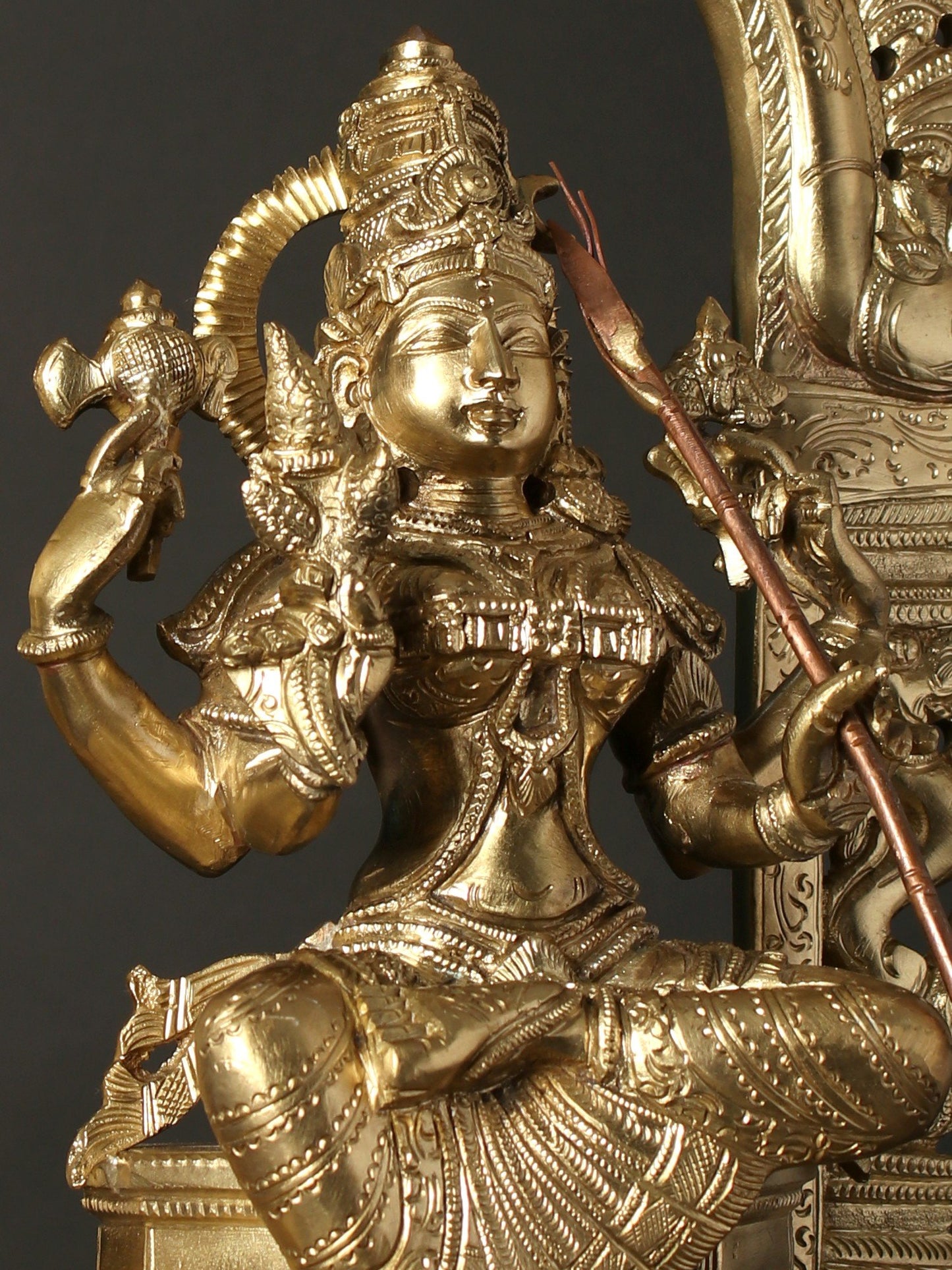 17" Goddess Rajarajeshvari (Tripura Sundari) Seated On Kirtimukha Throne | Hoysala Bronze Statue