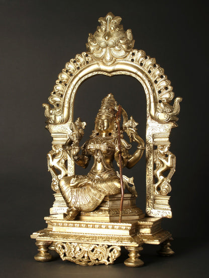 17" Goddess Rajarajeshvari (Tripura Sundari) Seated On Kirtimukha Throne | Hoysala Bronze Statue