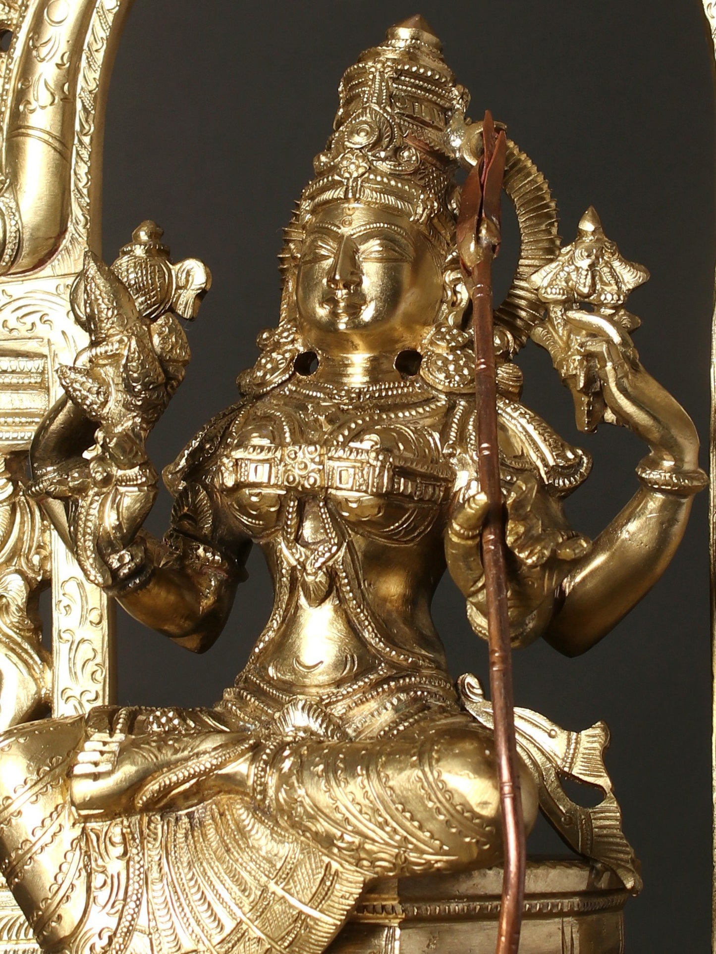 17" Goddess Rajarajeshvari (Tripura Sundari) Seated On Kirtimukha Throne | Hoysala Bronze Statue