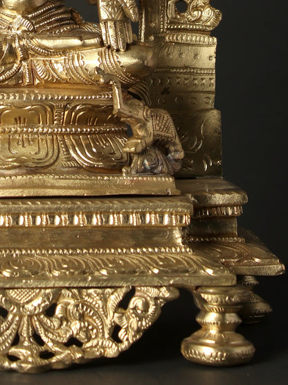 13" Four Armed Goddess Lakshmi Seated on Kirtimukha Throne | Hoysala Bronze Statue