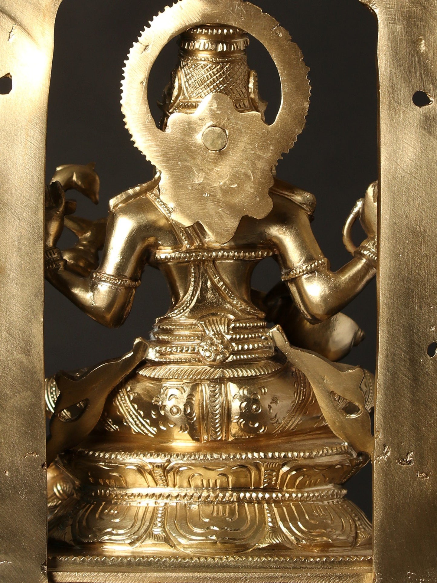 13" Devi Saraswati Seated On Kirtimukha Throne | Hoysala Bronze Statue