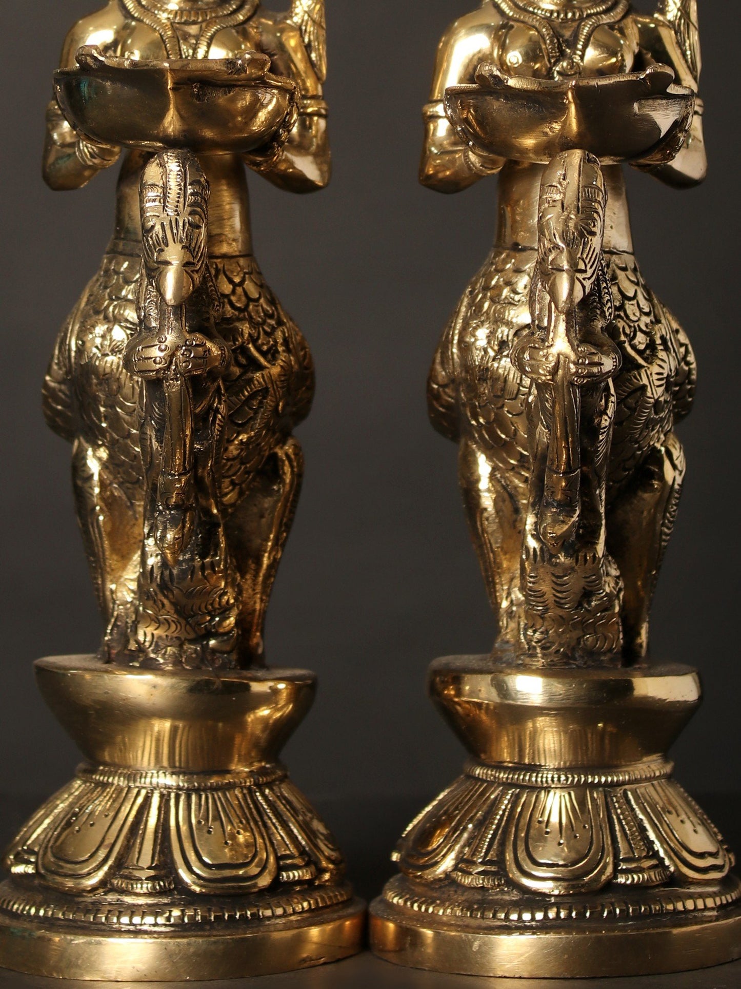 10" Pair Of Gandharvas Lamps In Brass | Bronze Lamp For Temple | Designer Lamp