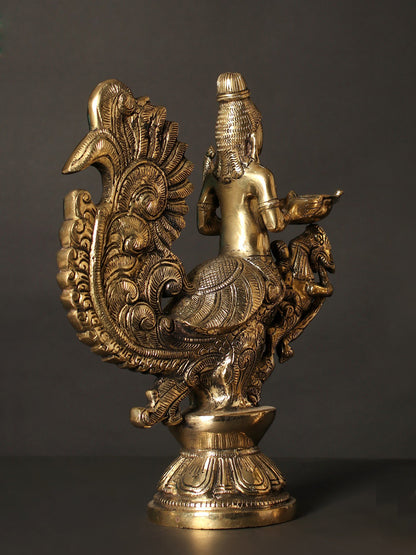 10" Pair Of Gandharvas Lamps In Brass | Bronze Lamp For Temple | Designer Lamp