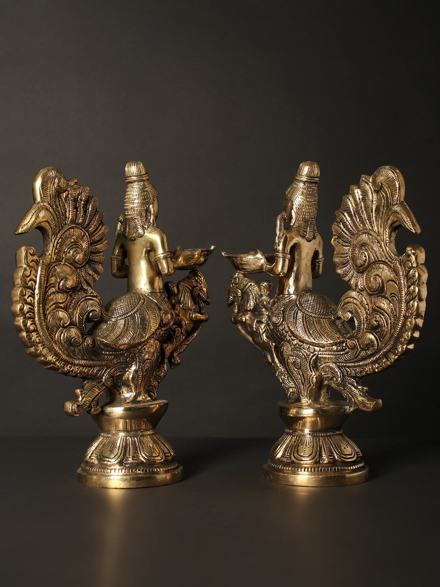 10" Pair Of Gandharvas Lamps In Brass | Bronze Lamp For Temple | Designer Lamp