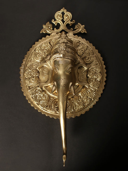 19" Fine Quality Ganesha Face Wall Hanging with Bracket | Hoysala Bronze Statue