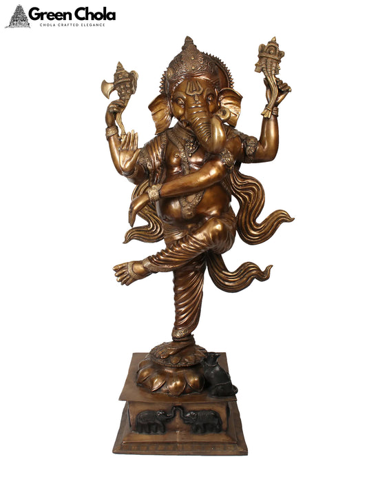 Large Brass Dancing Ganesha Statue 72-Inch | Ideal for Home Temple Decor